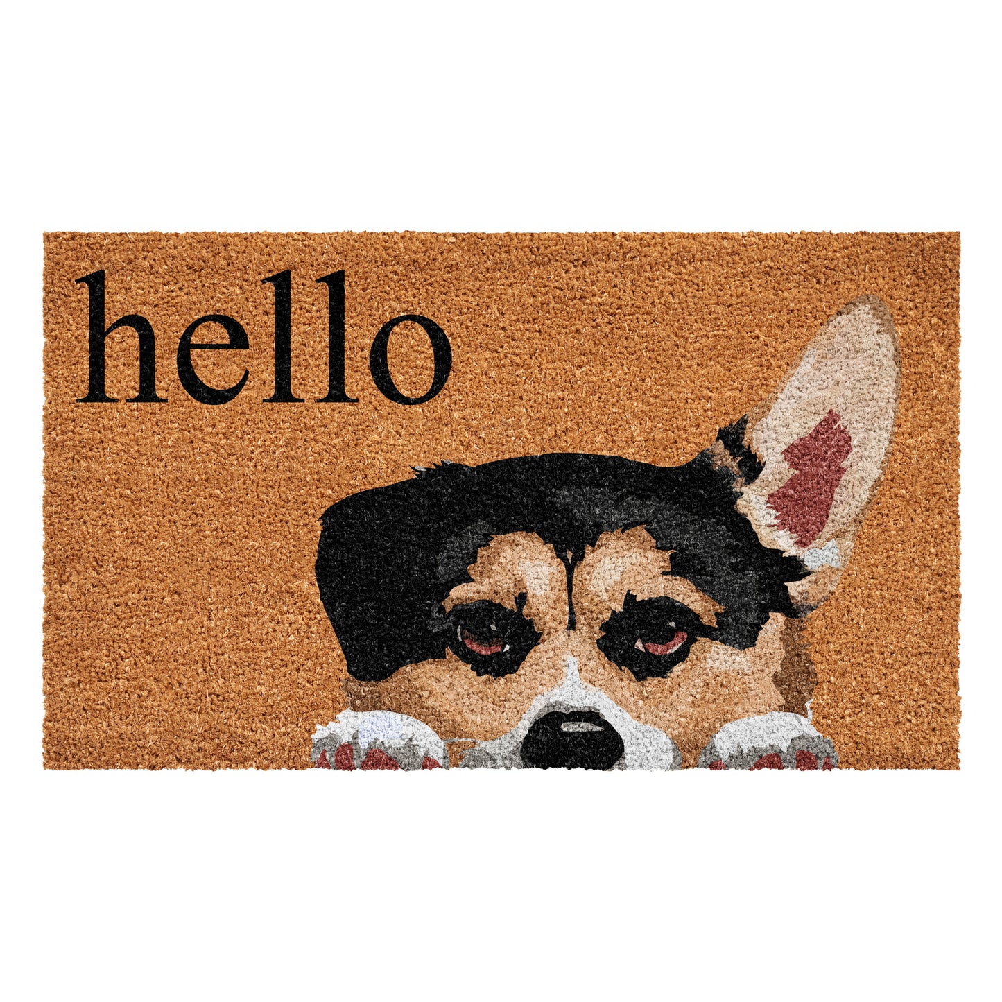 17" X 29" Natural Black and Brown Coir Welch Corgi Hello Outdoor Door Mat