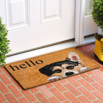 17" X 29" Natural Black and Brown Coir Welch Corgi Hello Outdoor Door Mat