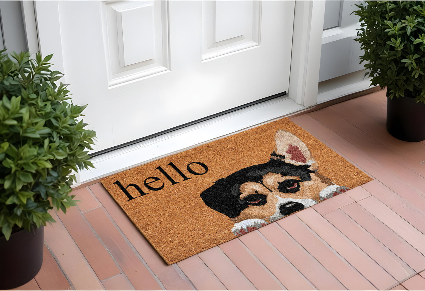 17" X 29" Natural Black and Brown Coir Welch Corgi Hello Outdoor Door Mat