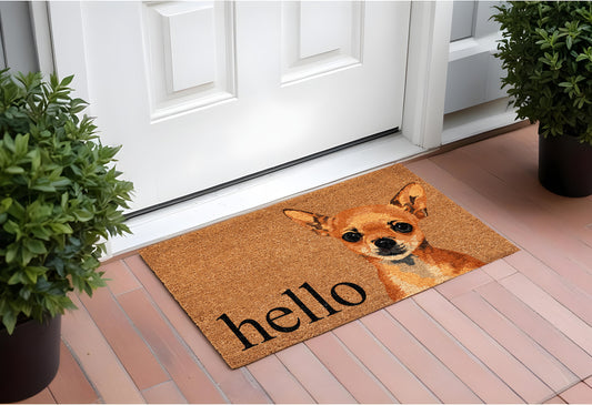 17" X 29" Natural Black and Brown Coir Chihuahua Hello Outdoor Door Mat