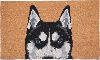 24" X 36" Natural Black and White Coir Siberian Husky Outdoor Door Mat