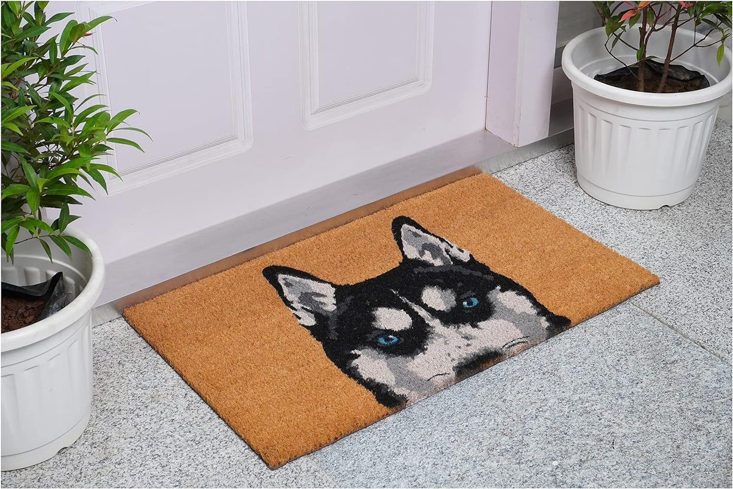 24" X 36" Natural Black and White Coir Siberian Husky Outdoor Door Mat