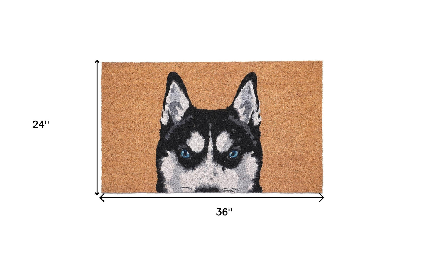 24" X 36" Natural Black and White Coir Siberian Husky Outdoor Door Mat