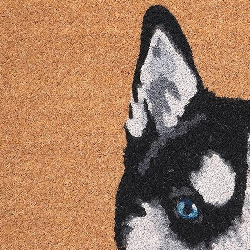 24" X 36" Natural Black and White Coir Siberian Husky Outdoor Door Mat