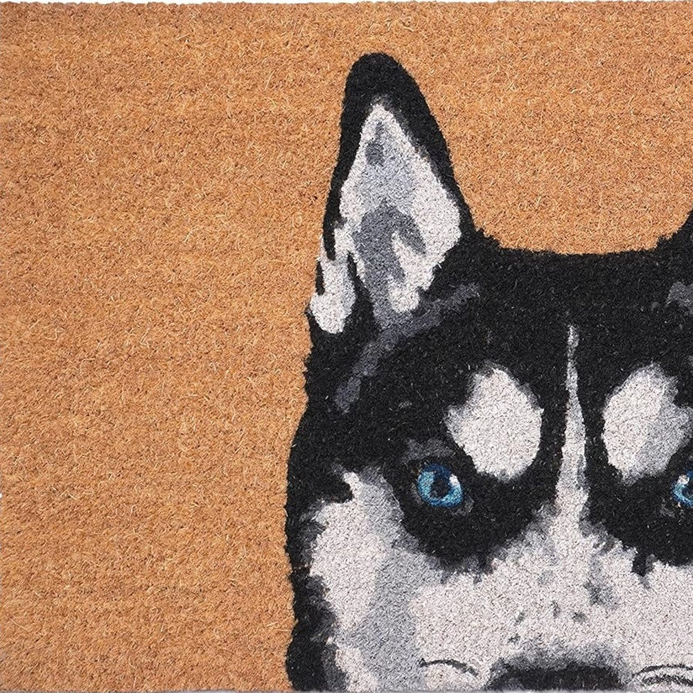 24" X 36" Natural Black and White Coir Siberian Husky Outdoor Door Mat