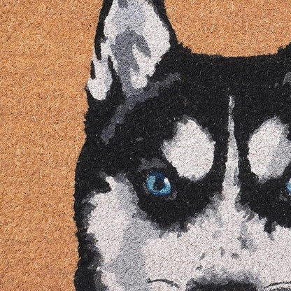 24" X 36" Natural Black and White Coir Siberian Husky Outdoor Door Mat