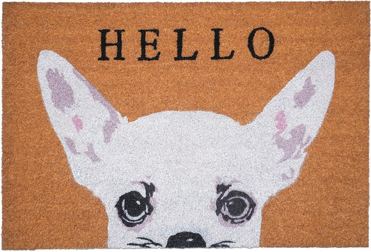 17" X 29" Natural Black and White Coir Chihuahua Hello Outdoor Door Mat