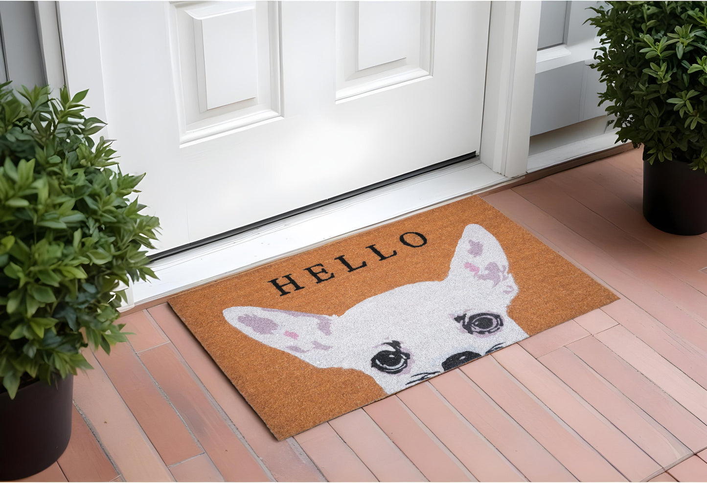 24" X 36" Natural Black and White Coir Chihuahua Hello Outdoor Door Mat