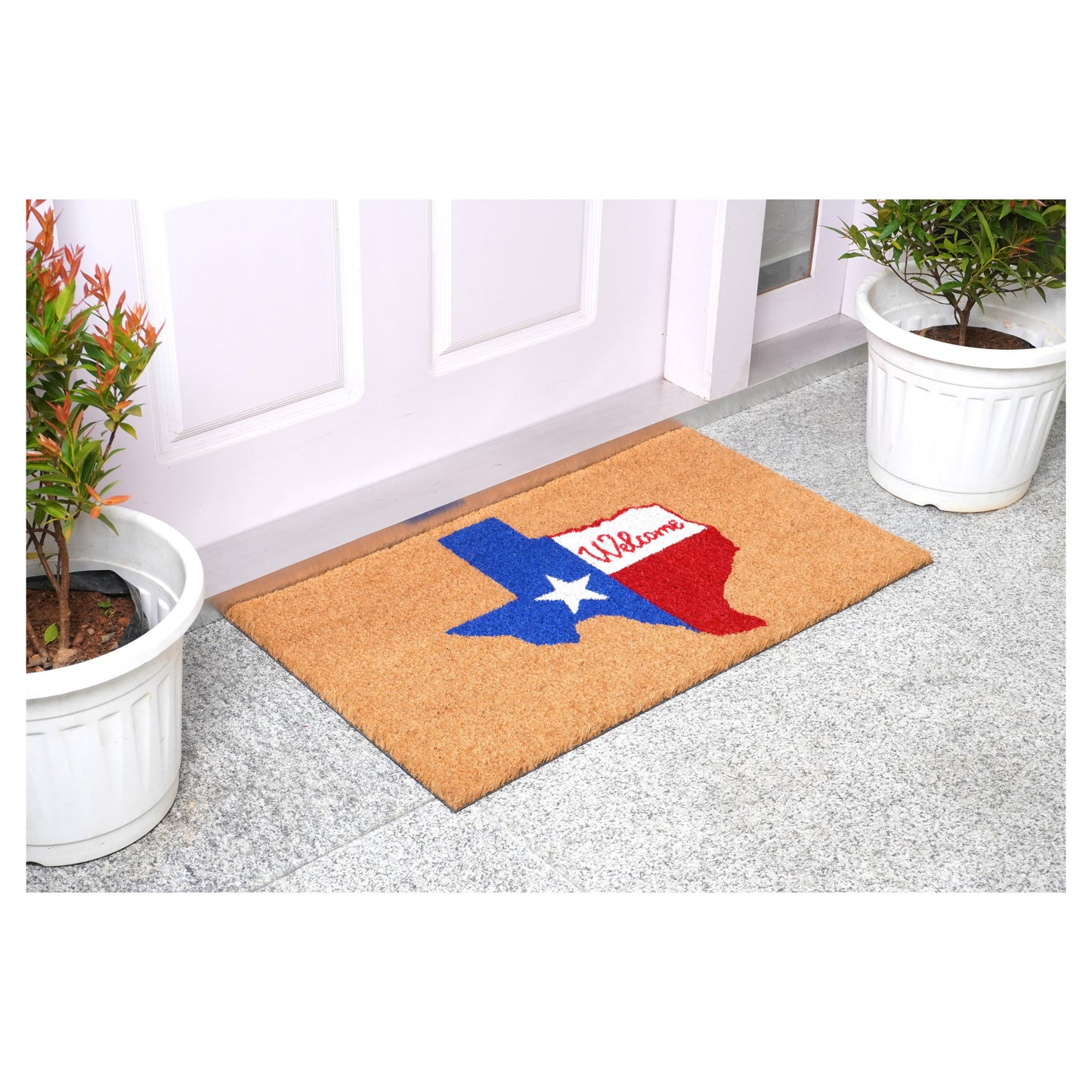 17" X 29" Natural Red White and Blue Coir Texas Outdoor Door Mat