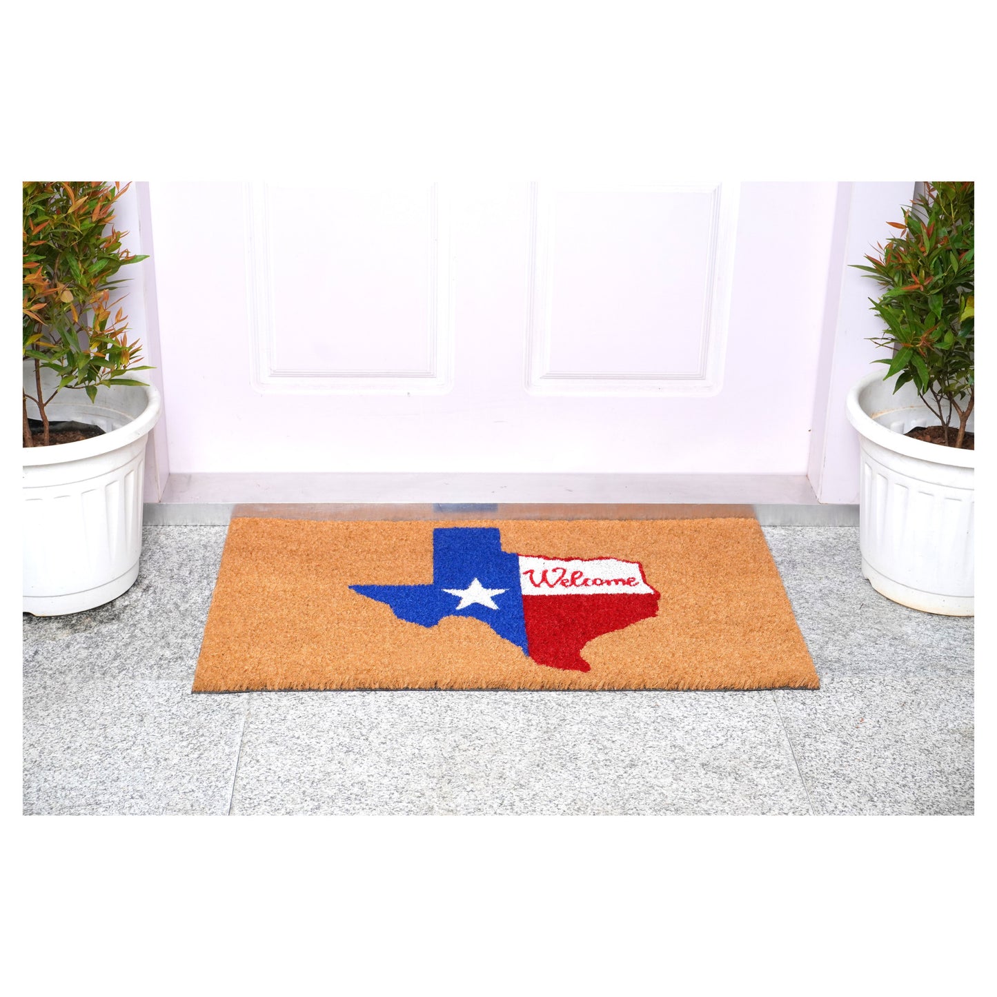 17" X 29" Natural Red White and Blue Coir Texas Outdoor Door Mat