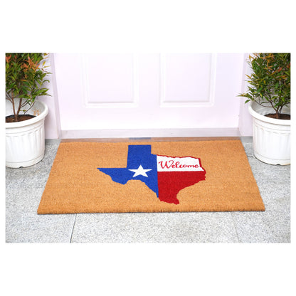 24" X 36" Natural Red White and Blue Coir Texas Outdoor Door Mat