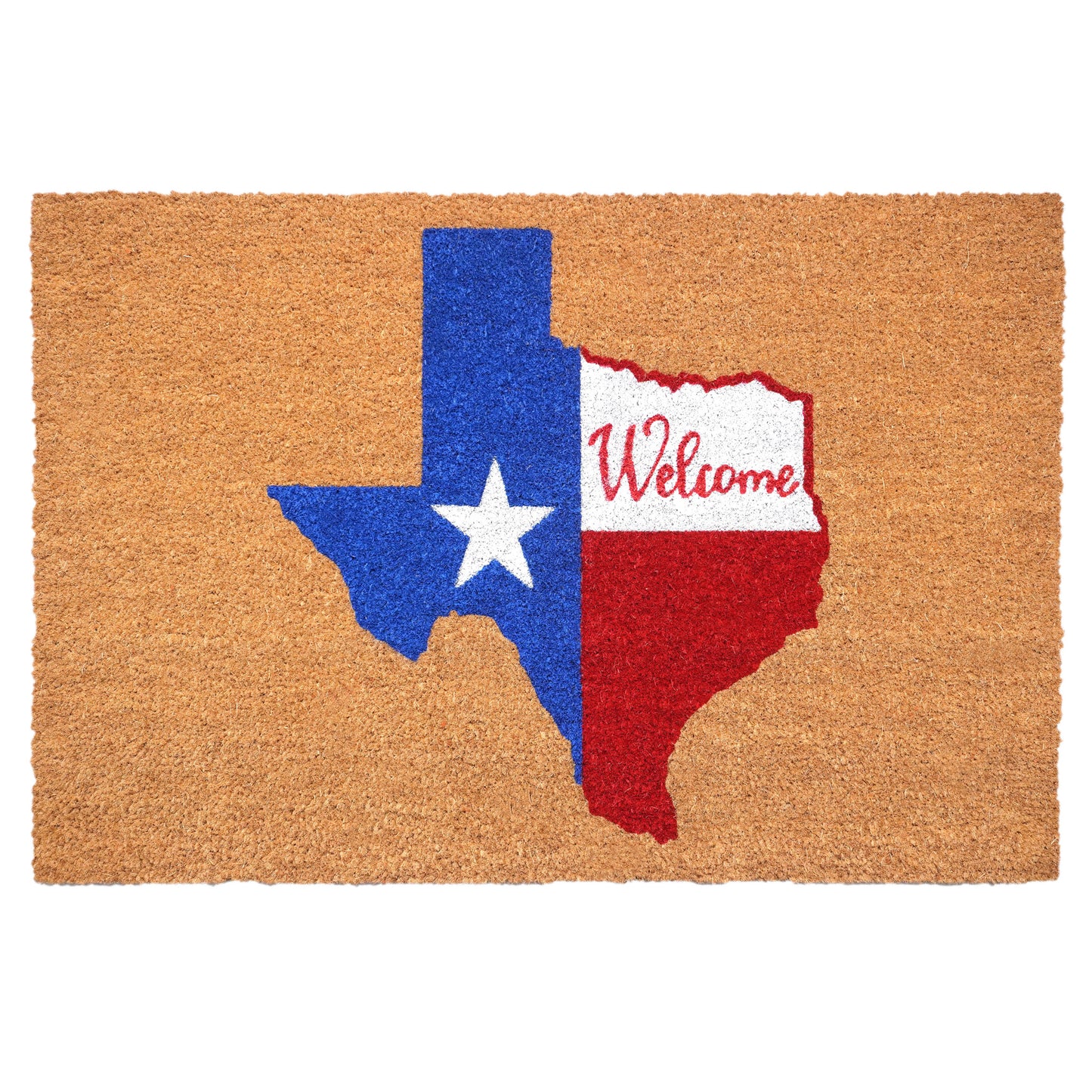 24" X 36" Natural Red White and Blue Coir Texas Outdoor Door Mat