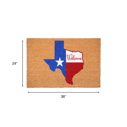 24" X 36" Natural Red White and Blue Coir Texas Outdoor Door Mat