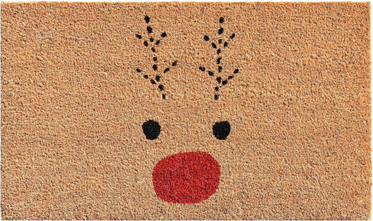 17" X 29" Natural Black and Red Coir Reindeer Outdoor Christmas Door Mat