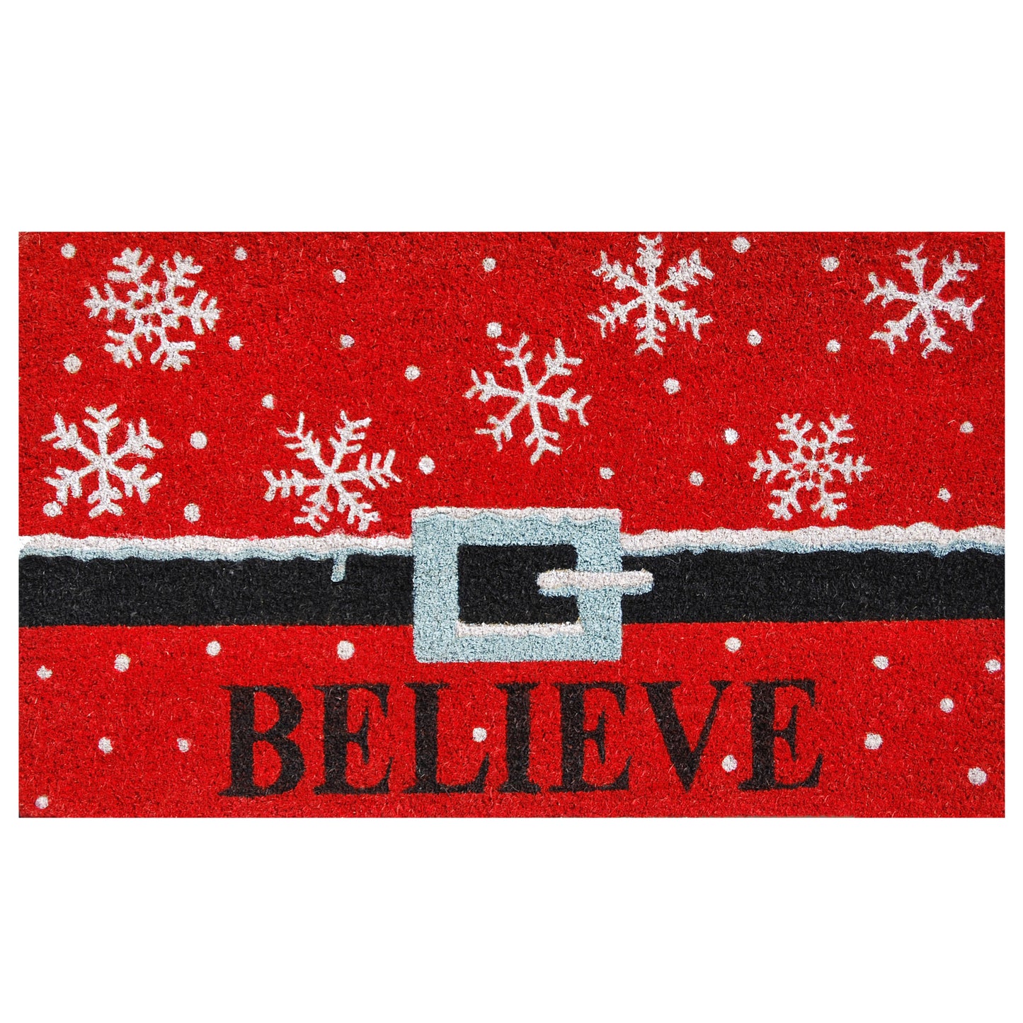 17" X 29" Red Black and White Coir Snowflake Believe Outdoor Christmas Door Mat