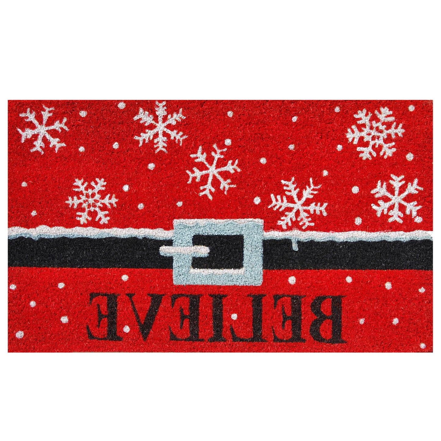 17" X 29" Red Black and White Coir Snowflake Believe Outdoor Christmas Door Mat