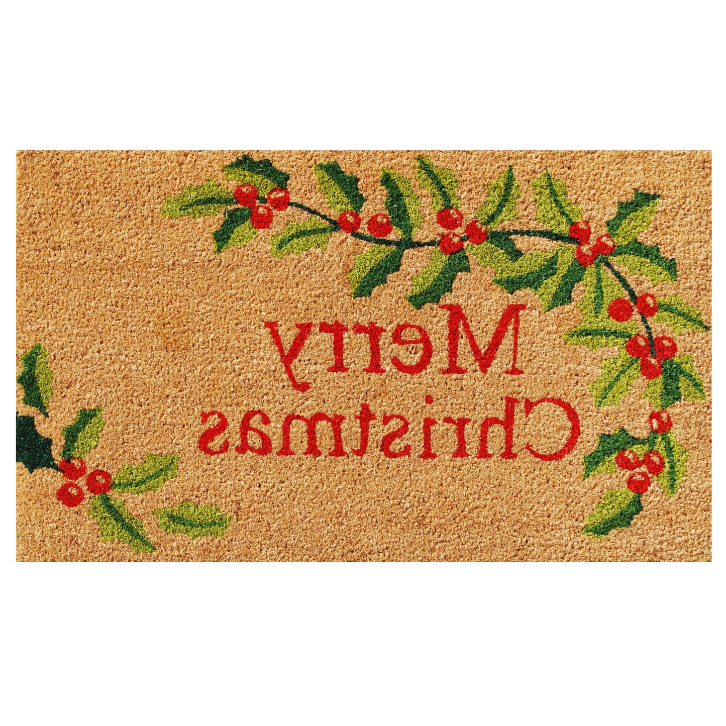 24" X 36" Natural Red and Green Coir Merry Christmas Outdoor Christmas Door Mat