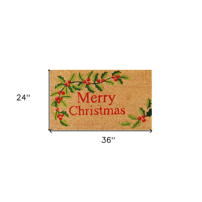 24" X 36" Natural Red and Green Coir Merry Christmas Outdoor Christmas Door Mat