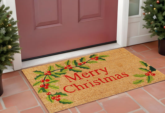 24" X 36" Natural Red and Green Coir Merry Christmas Outdoor Christmas Door Mat