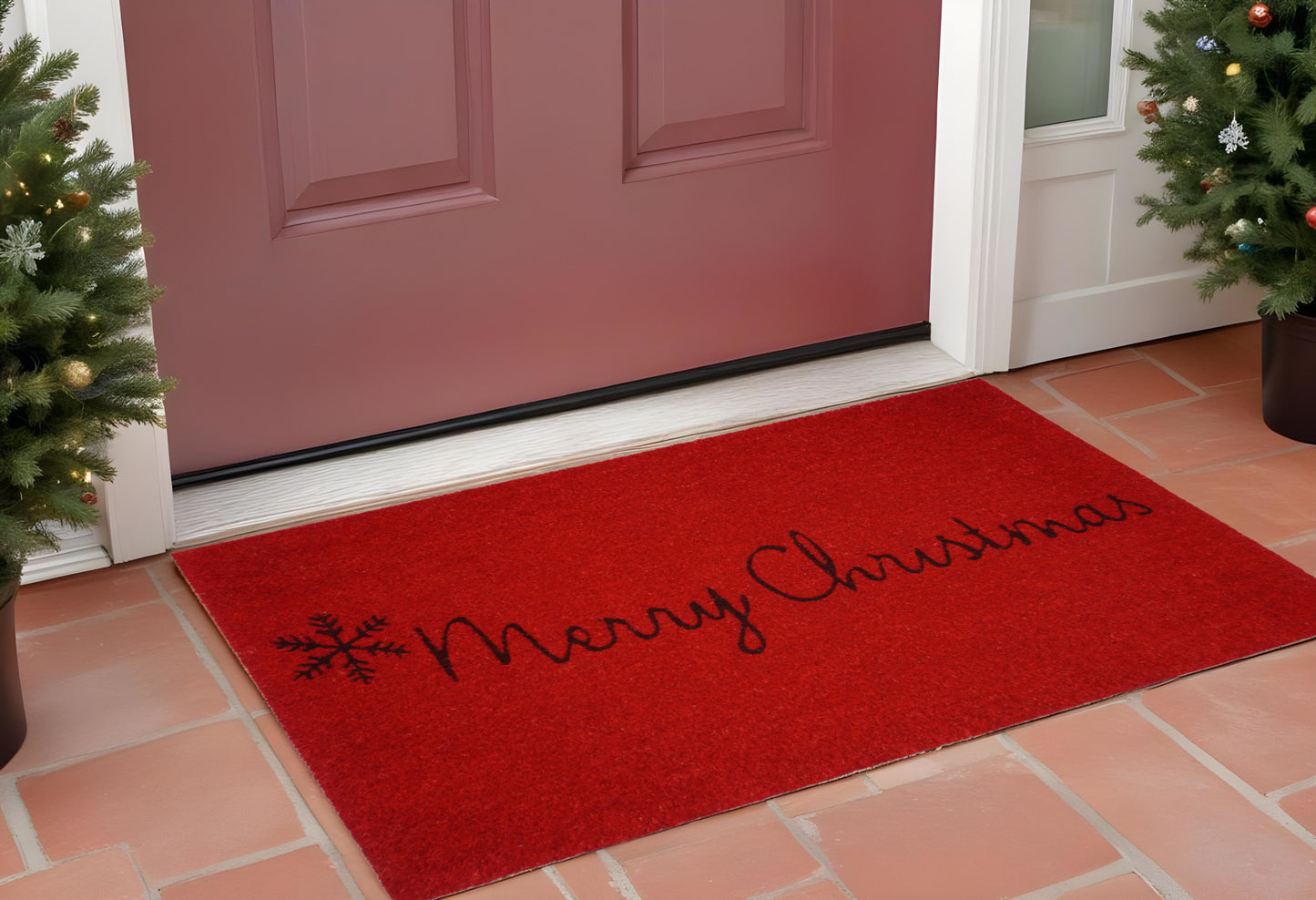 24" X 36" Red and Black Coir Merry Christmas Outdoor Christmas Door Mat