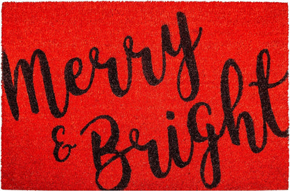 17" X 29" Red and Black Coir Merry and Bright Outdoor Christmas Door Mat