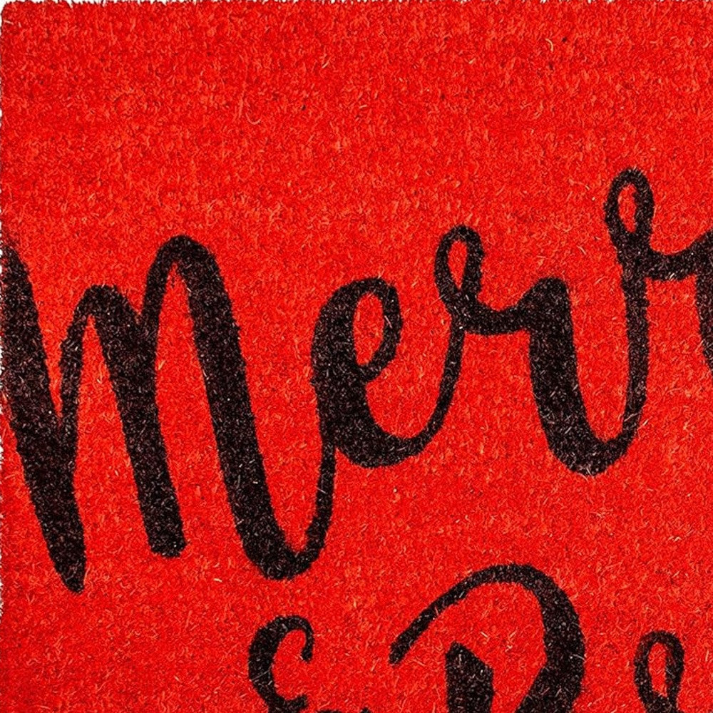 17" X 29" Red and Black Coir Merry and Bright Outdoor Christmas Door Mat