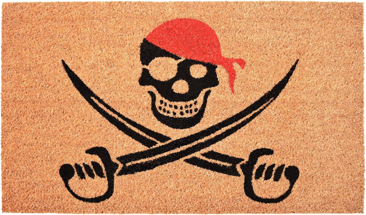 17" X 29" Natural Red and Black Coir Pirate Outdoor Halloween Door Mat