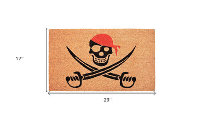 17" X 29" Natural Red and Black Coir Pirate Outdoor Halloween Door Mat