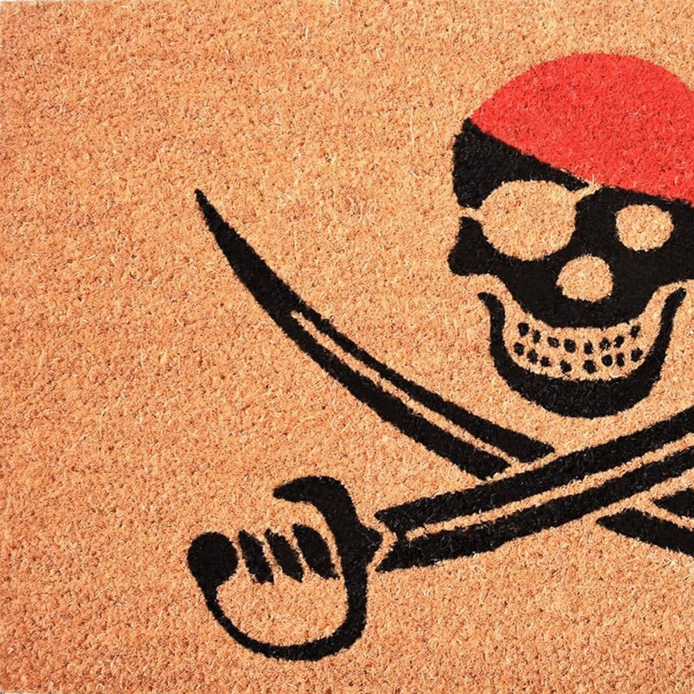 17" X 29" Natural Red and Black Coir Pirate Outdoor Halloween Door Mat