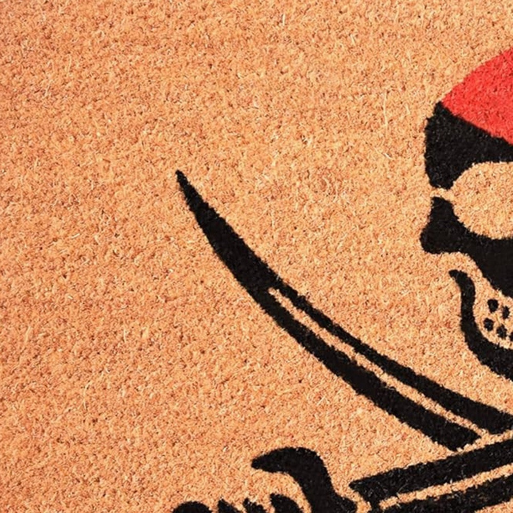 17" X 29" Natural Red and Black Coir Pirate Outdoor Halloween Door Mat