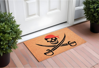 17" X 29" Natural Red and Black Coir Pirate Outdoor Halloween Door Mat