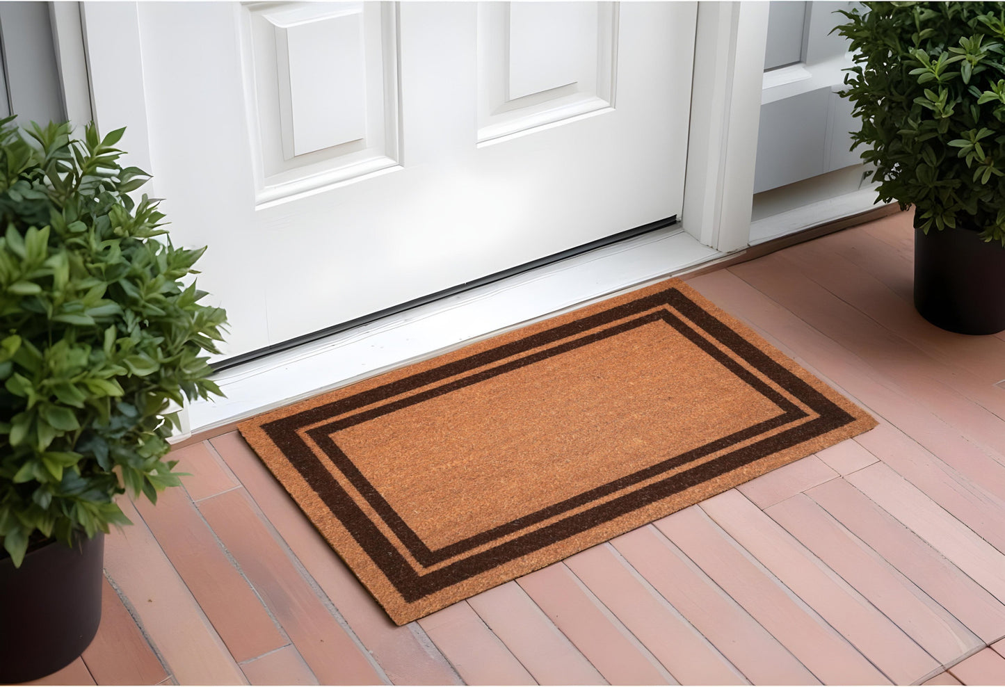 24" X 36" Natural and Black Coir Geometric Outdoor Door Mat