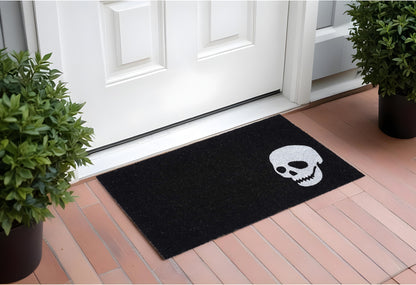 17" X 29" Black and White Coir Skull Outdoor Halloween Door Mat