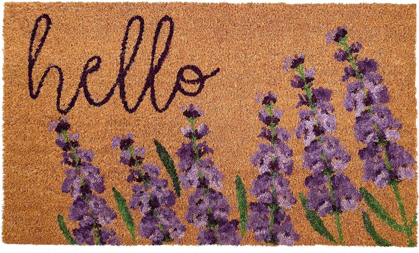 17" X 29" Natural Black and Purple Coir Floral Hello Outdoor Door Mat