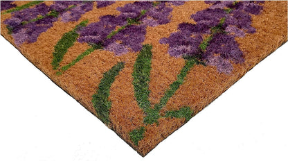 17" X 29" Natural Black and Purple Coir Floral Hello Outdoor Door Mat