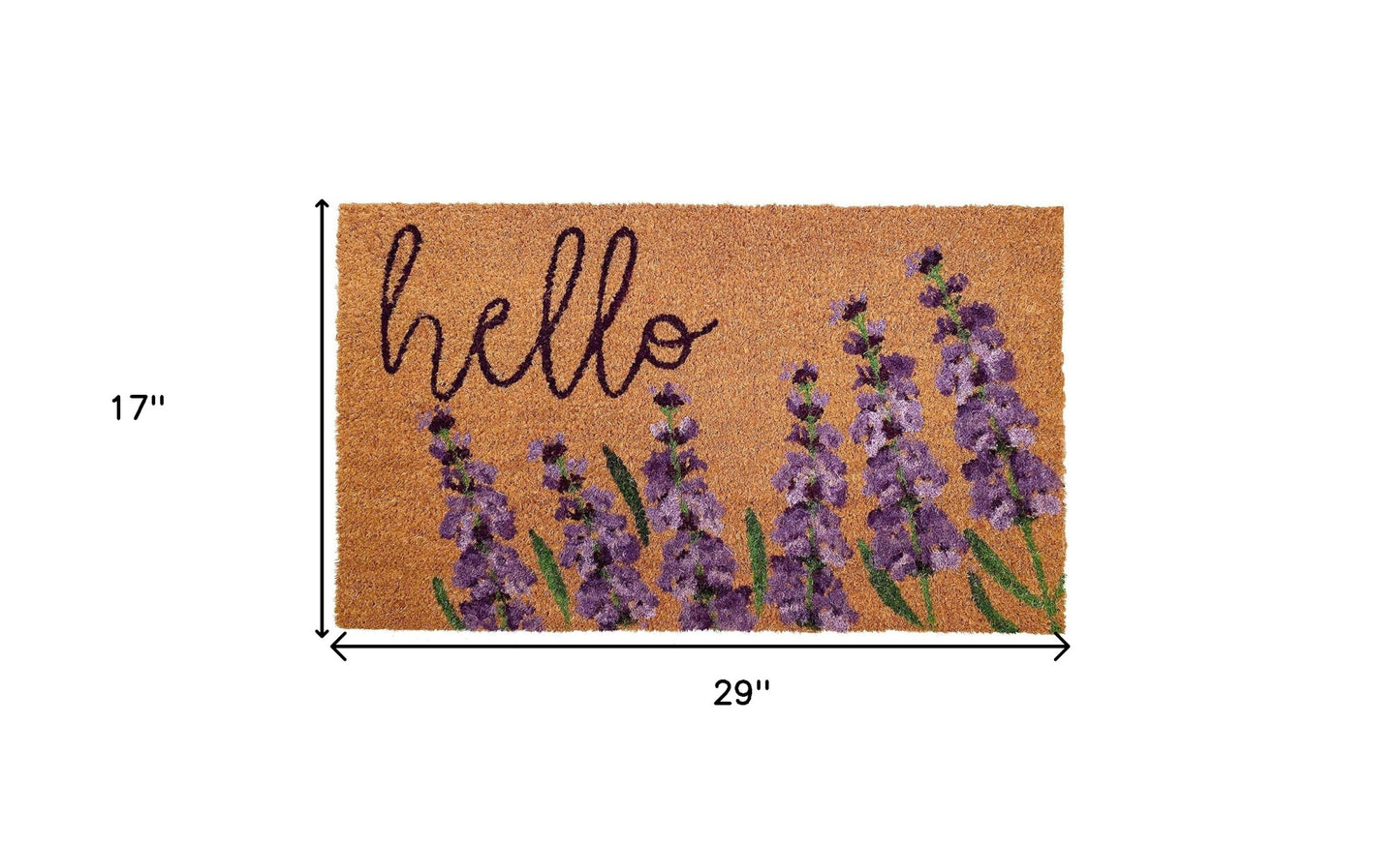 17" X 29" Natural Black and Purple Coir Floral Hello Outdoor Door Mat