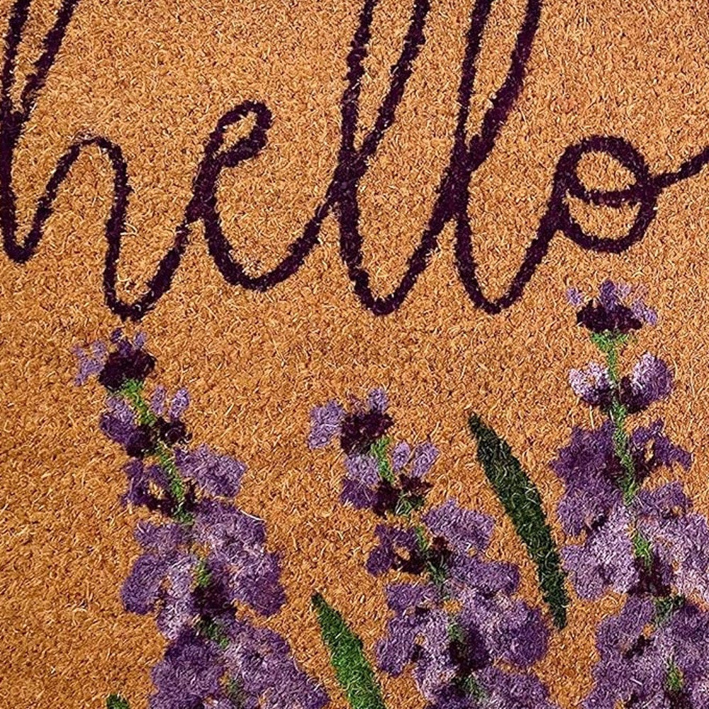 17" X 29" Natural Black and Purple Coir Floral Hello Outdoor Door Mat