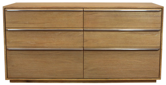 60" Natural Solid Wood Six Drawer Double Dresser