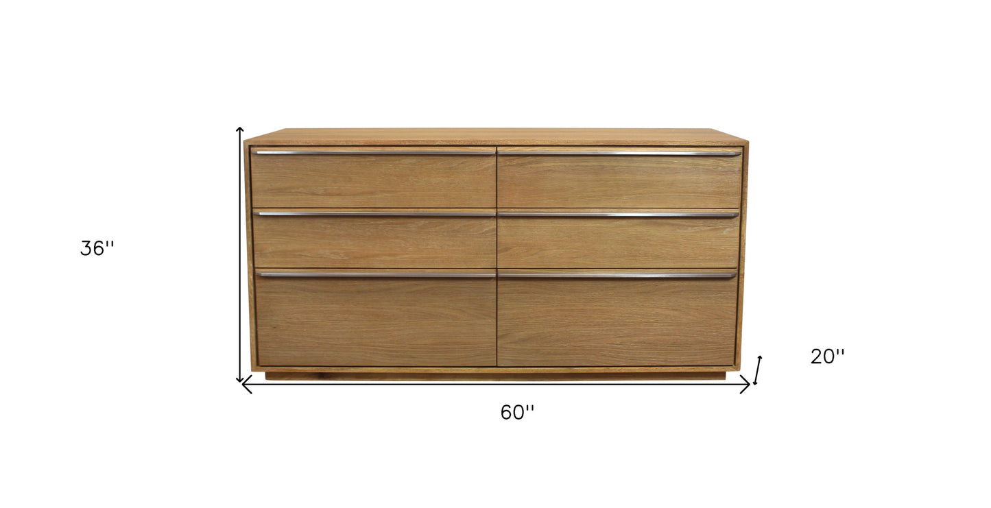 60" Natural Solid Wood Six Drawer Double Dresser