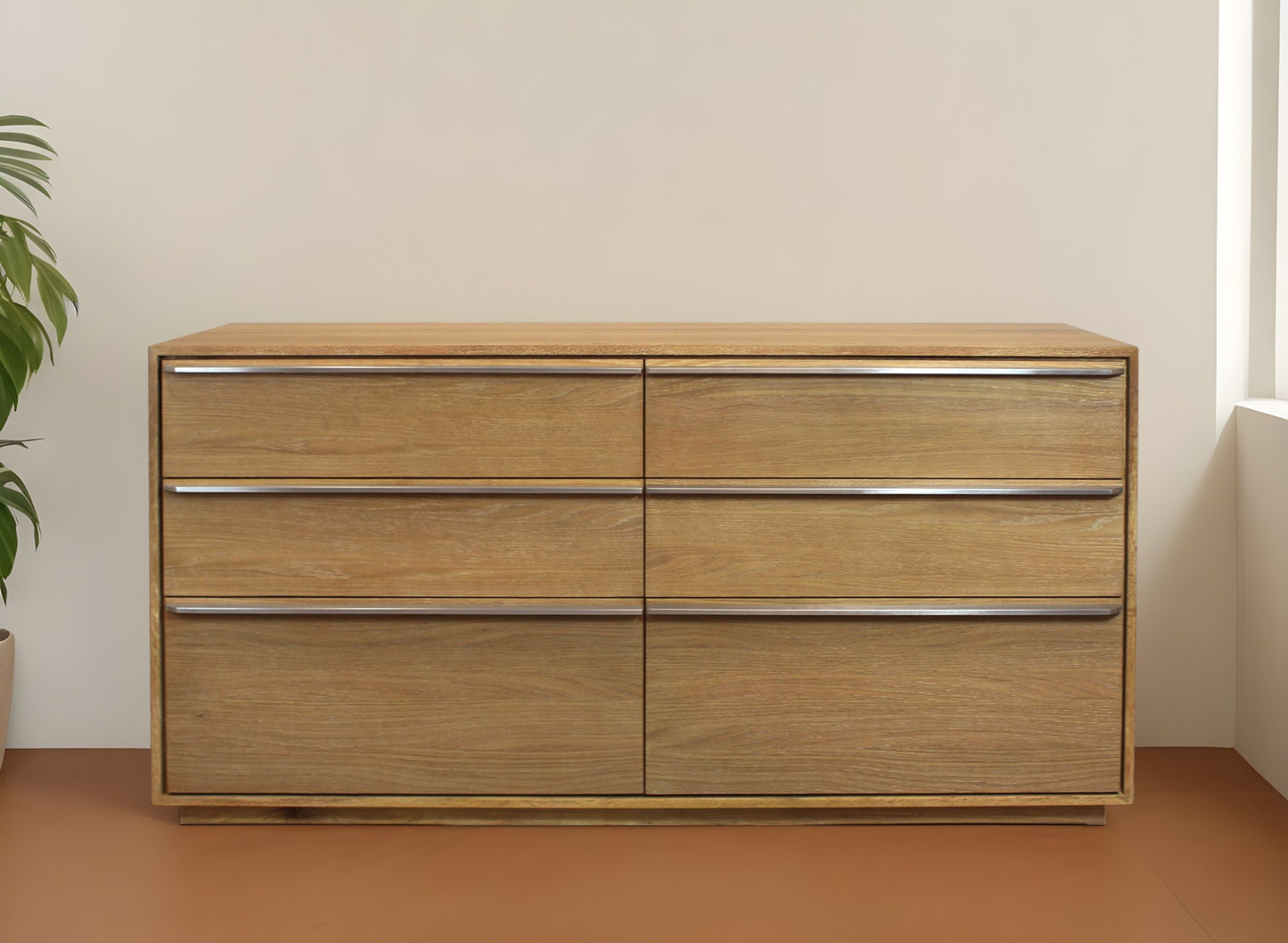 60" Natural Solid Wood Six Drawer Double Dresser