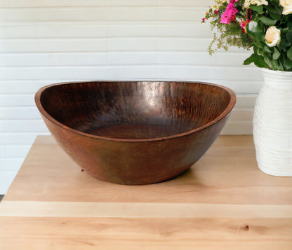 12" Brown Mod Curve Edge Wood Low Salad Bowl