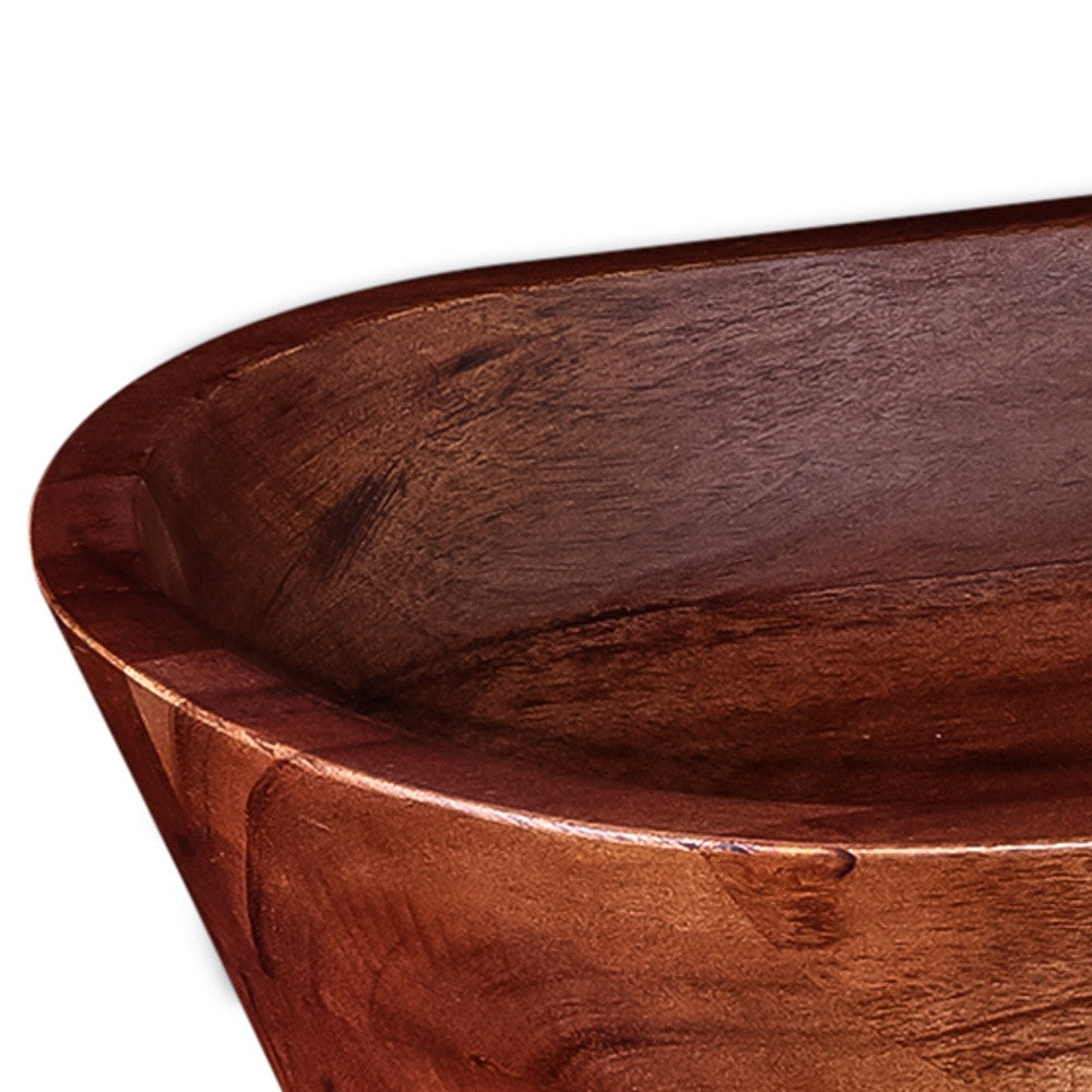 17" Dark Brown Acacia Wood Oval Centerpiece Dough Bowl