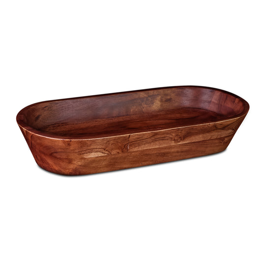 17" Dark Brown Acacia Wood Oval Centerpiece Dough Bowl