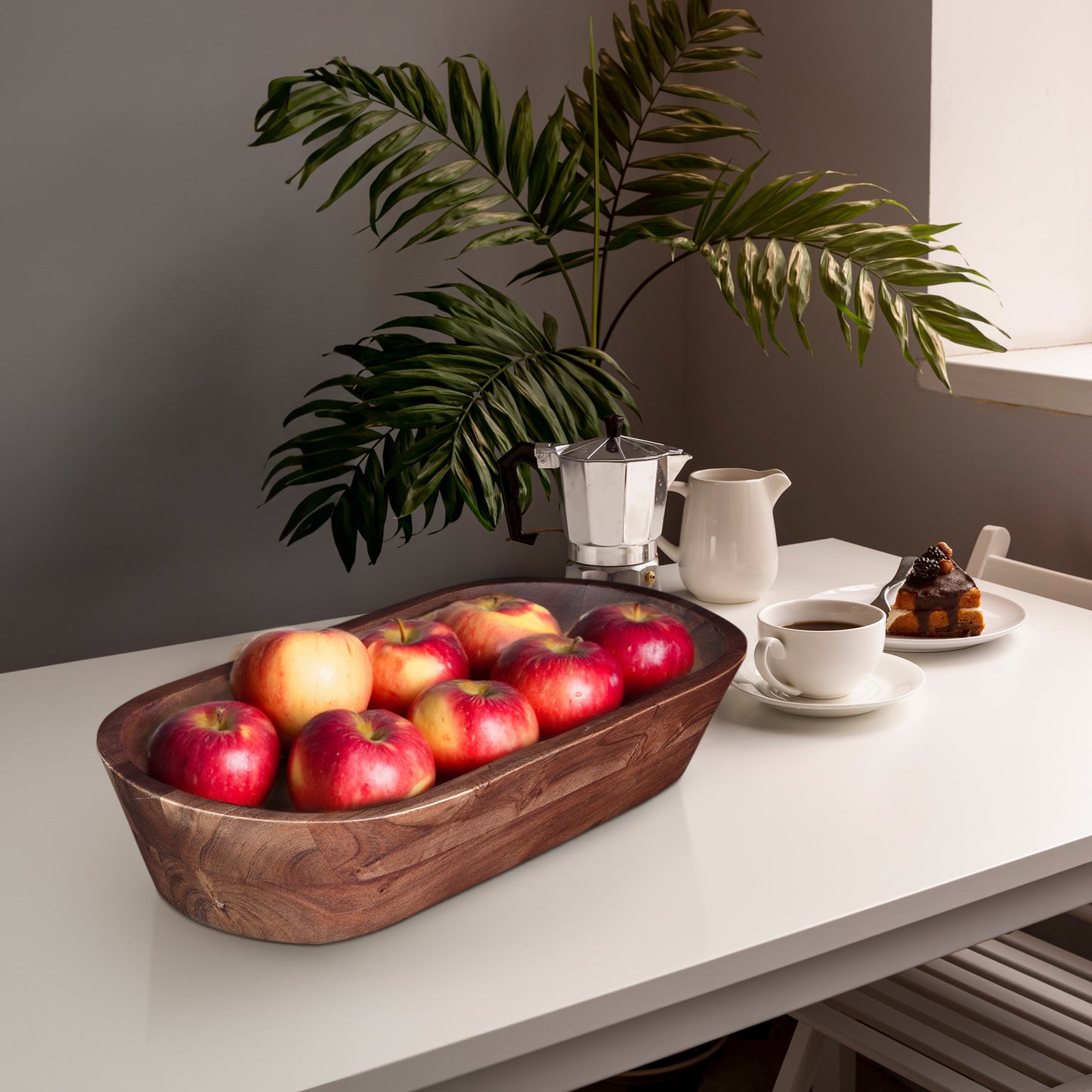 17" Dark Brown Acacia Wood Oval Centerpiece Dough Bowl