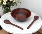 Three Piece Brown Cherry Acacia Wood Salad Bowl and Servers Set