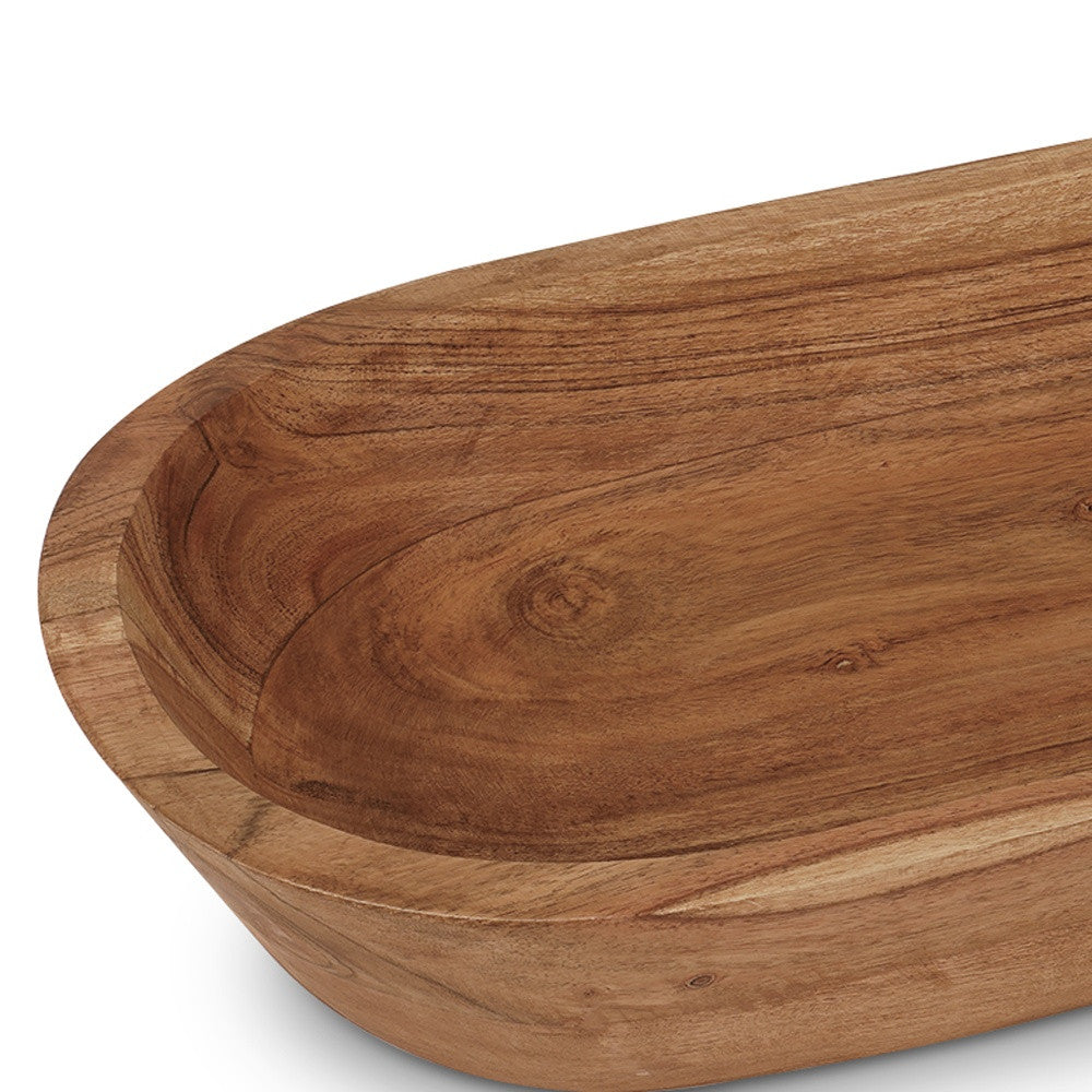 17" Natural Brown Acacia Wood Oval Centerpiece Dough Bowl