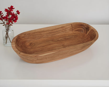 17" Natural Brown Acacia Wood Oval Centerpiece Dough Bowl