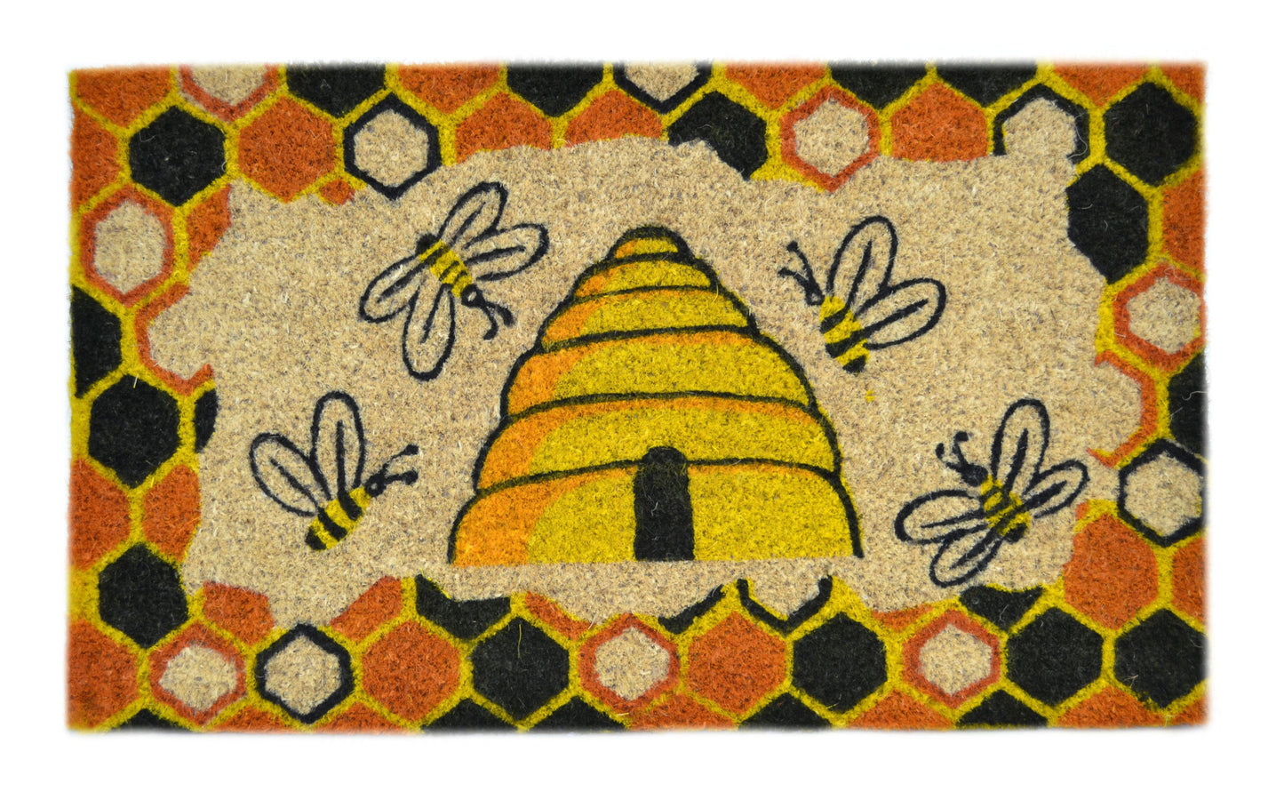 18" X 30" Beige and Orange Coir Bees Outdoor Spring Door Mat