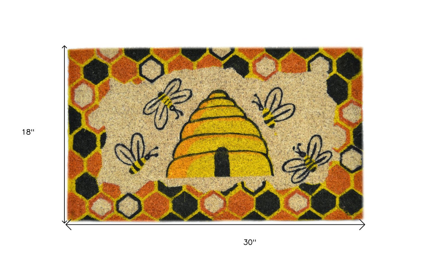 18" X 30" Beige and Orange Coir Bees Outdoor Spring Door Mat