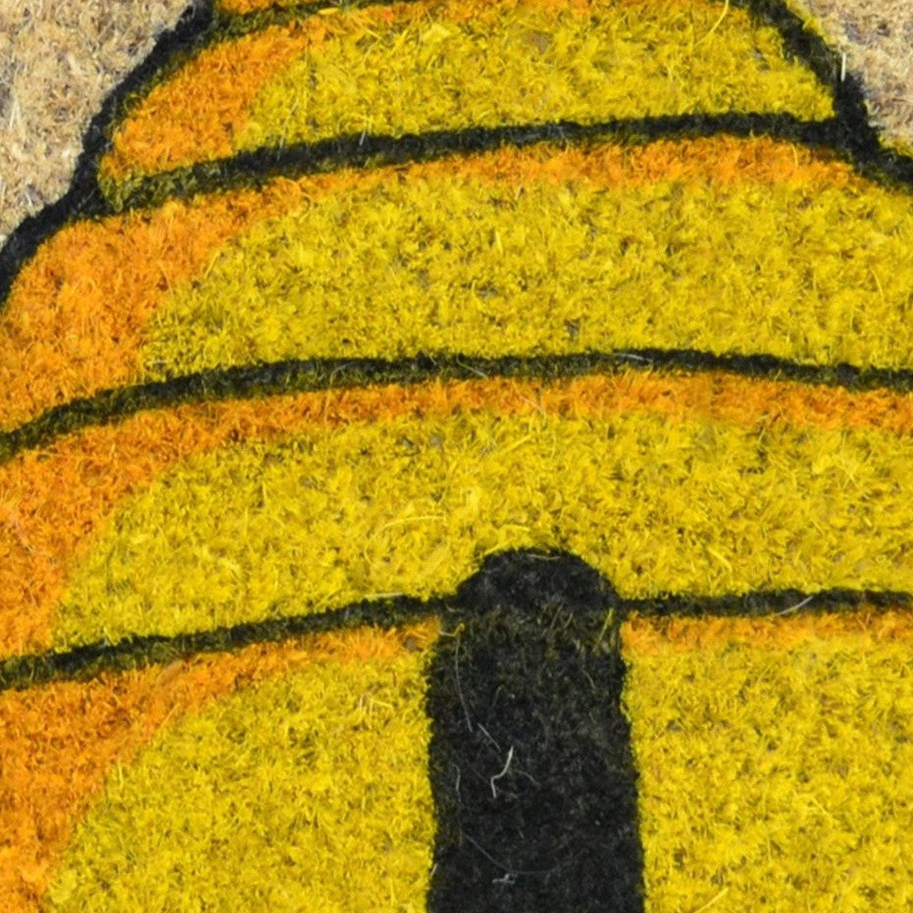 18" X 30" Beige and Orange Coir Bees Outdoor Spring Door Mat